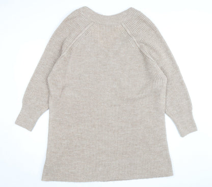 Topshop Women Beige Petite L V-Neck Chunky-Knit Jumper