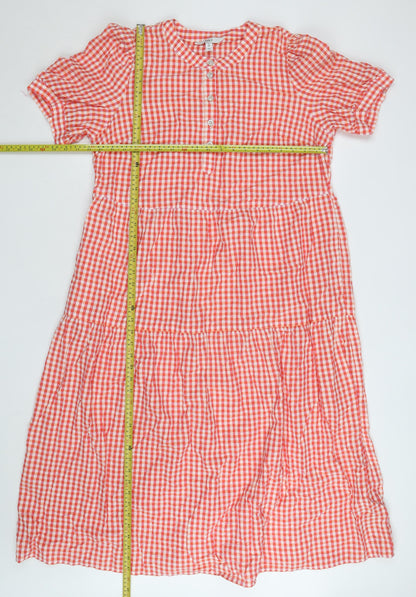 Marks and Spencer Women's Orange Check Cotton Midi Shirt Dress Size 16