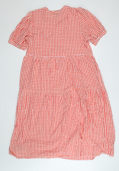 Marks and Spencer Women's Orange Check Cotton Midi Shirt Dress Size 16