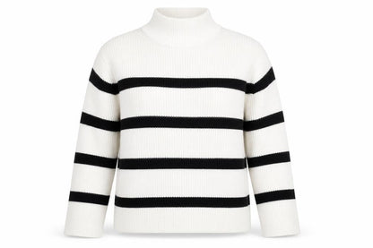 Banana Republic Women’s White Black Striped Merino Wool Mock Neck Jumper M