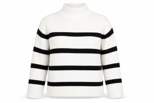 Banana Republic Women’s White Black Striped Merino Wool Mock Neck Jumper M
