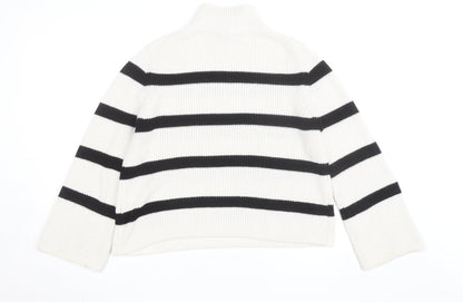 Banana Republic Women’s White Black Striped Merino Wool Mock Neck Jumper M