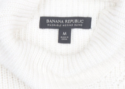 Banana Republic Women’s White Black Striped Merino Wool Mock Neck Jumper M