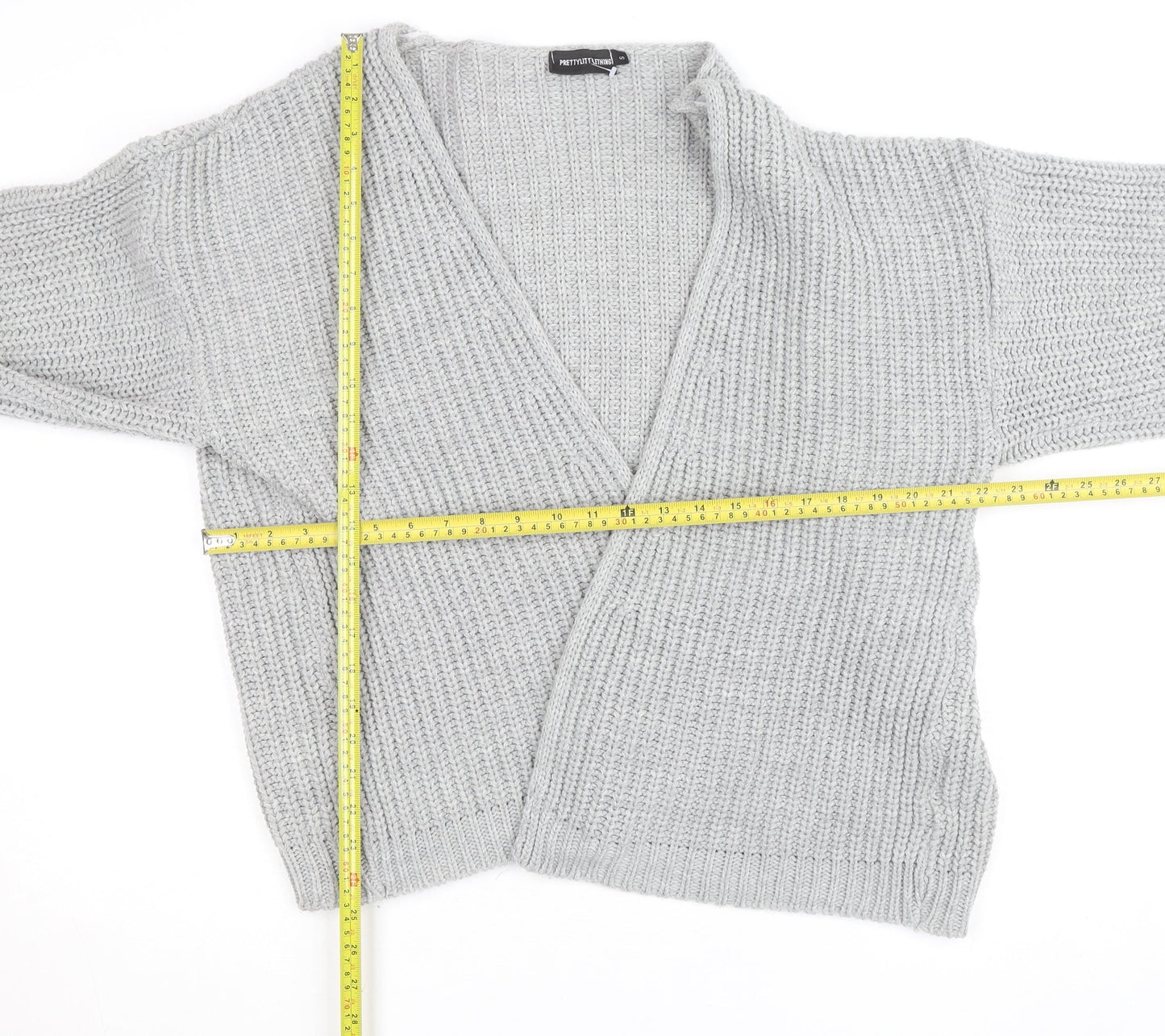 PrettyLittleThing Women’s Grey Chunky Knit V-Neck Cardigan Size S