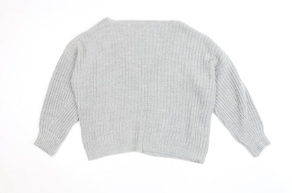 PrettyLittleThing Women’s Grey Chunky Knit V-Neck Cardigan Size S