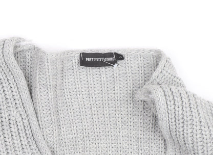 PrettyLittleThing Women’s Grey Chunky Knit V-Neck Cardigan Size S