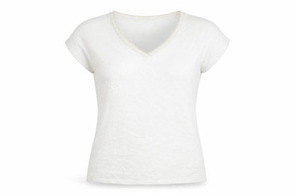 Mango Women's Beige V-Neck Short Sleeve Basic T-Shirt Size 8