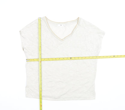 MNG Women's Beige V-Neck Short Sleeve Basic T-Shirt Size 8