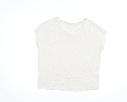 MNG Women's Beige V-Neck Short Sleeve Basic T-Shirt Size 8