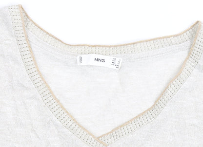 MNG Women's Beige V-Neck Short Sleeve Basic T-Shirt Size 8