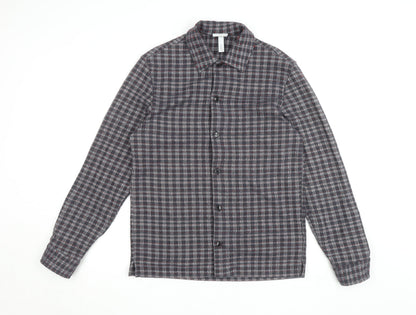 H&M Men's Grey Check Regular Fit Long Sleeve Button-Up Shirt Size S