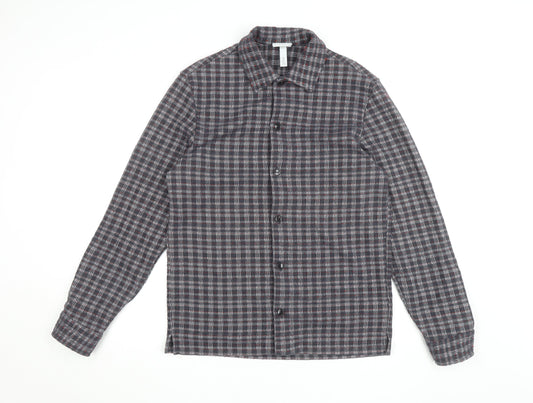 H&M Men's Grey Check Regular Fit Long Sleeve Button-Up Shirt Size S