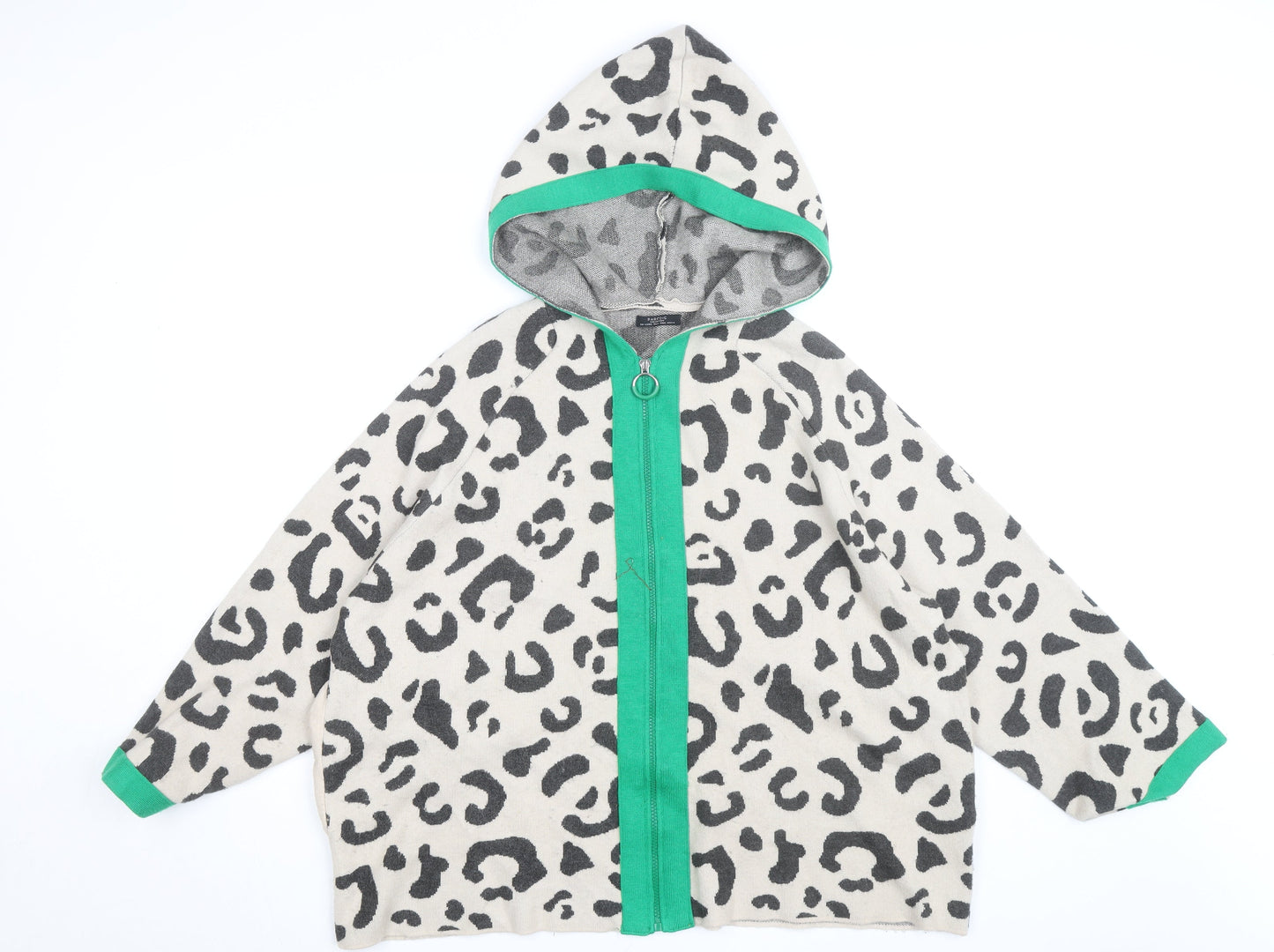 Parfois Women Beige Animal Print Full Zip Hoodie Size M