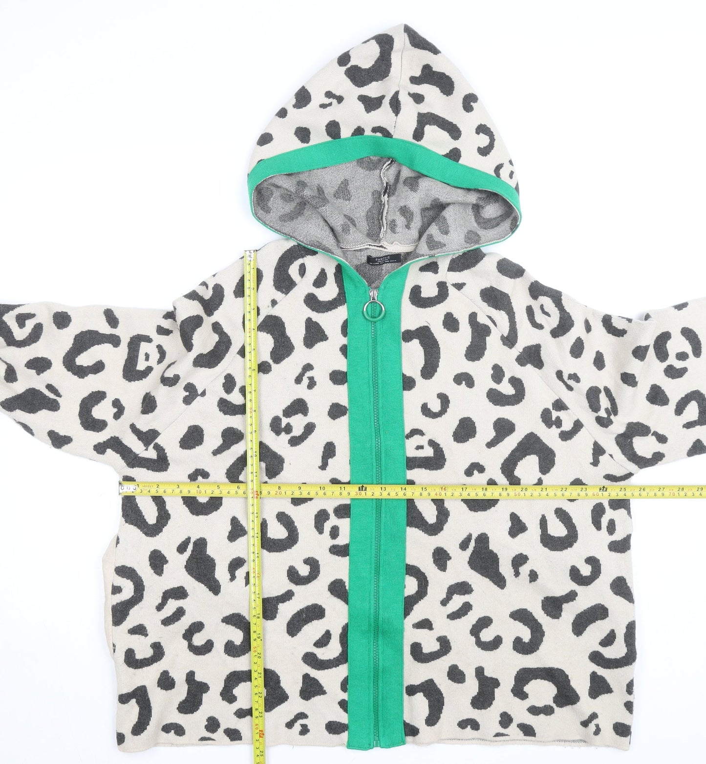 Parfois Women Beige Animal Print Full Zip Hoodie Size M
