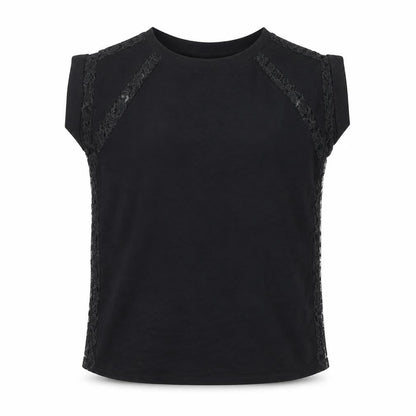 Forever 21 Womens Black Lace Trim Sleeveless Blouse Size L