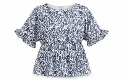 Gallery Women Blue Floral Ruffle Sleeve Tunic Top UK L