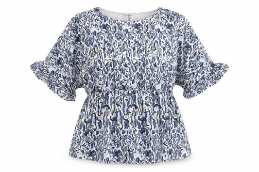 Gallery Women Blue Floral Ruffle Sleeve Tunic Top UK L