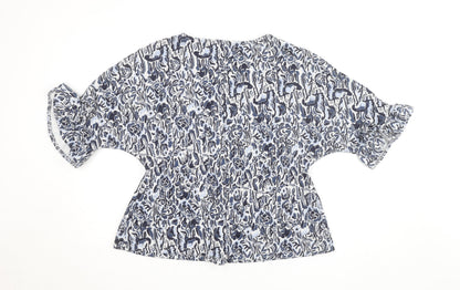 Gallery Women Blue Floral Ruffle Sleeve Tunic Top UK L