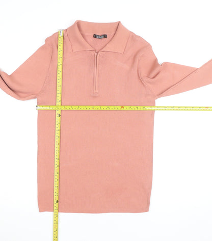 Dunnes Women Pink Long Sleeve Zip Polo Top XL