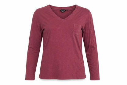 Superdry Womens Red Long Sleeve V-Neck Cotton T-Shirt Size 10