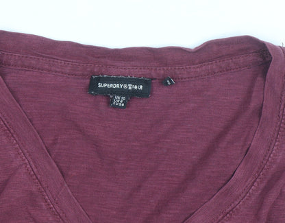 Superdry Womens Red Long Sleeve V-Neck Cotton T-Shirt Size 10