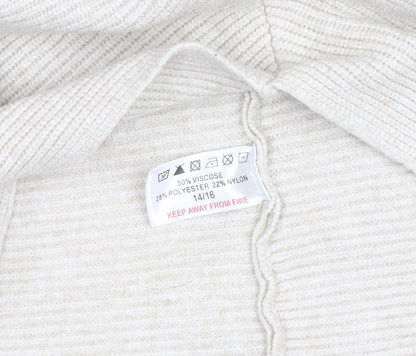 Mudflower Women Beige Roll Neck Ribbed Knit Tunic Jumper Size 14