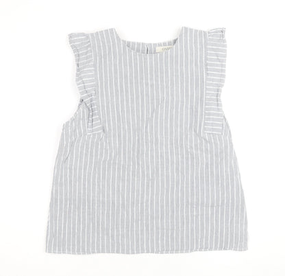 Oasis Women Grey Striped Ruffle Sleeve Cotton Blouse Size 16