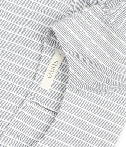 Oasis Women Grey Striped Ruffle Sleeve Cotton Blouse Size 16