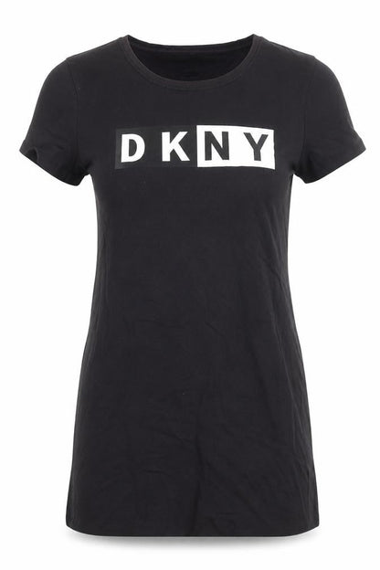 DKNY Women Black Large Short Sleeve Crew Neck Cotton T-Shirt
