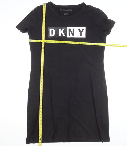 DKNY Women Black Large Short Sleeve Crew Neck Cotton T-Shirt