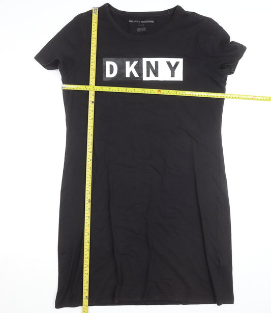 DKNY Women Black Large Short Sleeve Crew Neck Cotton T-Shirt