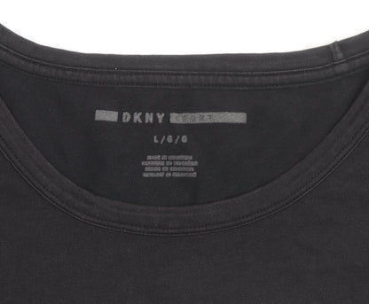 DKNY Women Black Large Short Sleeve Crew Neck Cotton T-Shirt