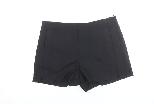 Zara Trafaluc Women's Black Chino Shorts Size 14 Cotton Blend