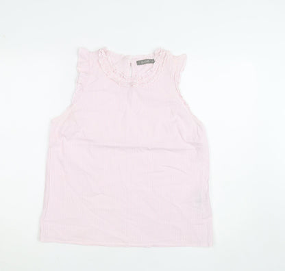 Oasis Womens Pink Striped Sleeveless Ruffle Blouse Size 14