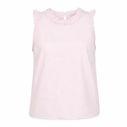 Oasis Womens Pink Striped Sleeveless Ruffle Blouse Size 14