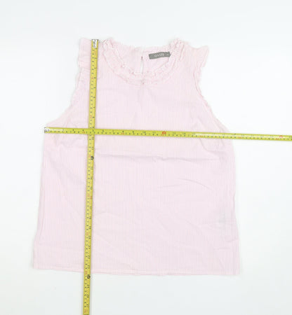 Oasis Womens Pink Striped Sleeveless Ruffle Blouse Size 14