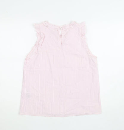 Oasis Womens Pink Striped Sleeveless Ruffle Blouse Size 14