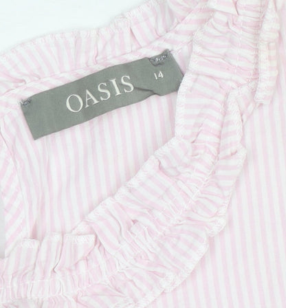Oasis Womens Pink Striped Sleeveless Ruffle Blouse Size 14