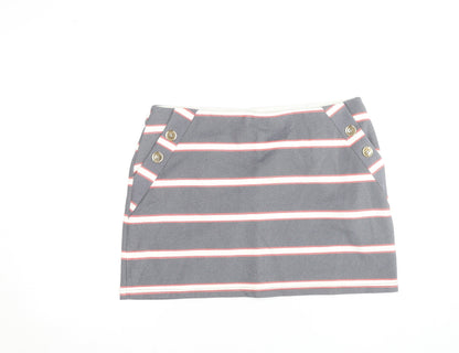 Oasis Women Grey Striped Button Stretch Short Skirt L