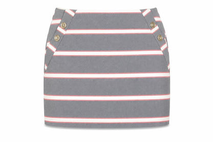 Oasis Women Grey Striped Button Stretch Short Skirt L