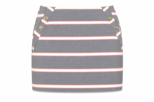 Oasis Women Grey Striped Button Stretch Short Skirt L