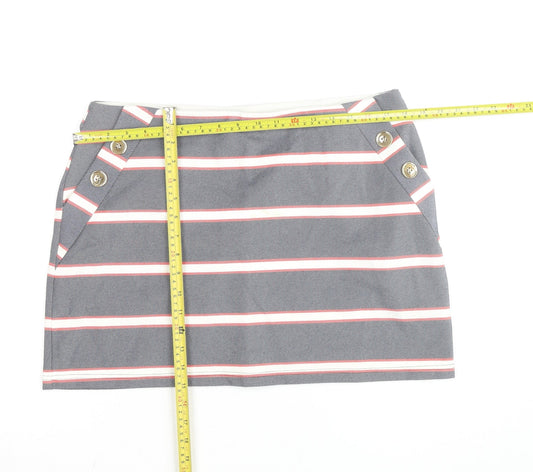 Oasis Women Grey Striped Button Stretch Short Skirt L