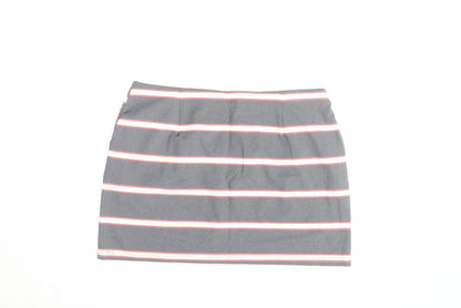 Oasis Women Grey Striped Button Stretch Short Skirt L