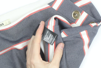 Oasis Women Grey Striped Button Stretch Short Skirt L