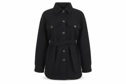 Zara Women Black Belted Wool Blend Jacket Size S