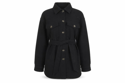 Zara Women Black Belted Wool Blend Jacket Size S