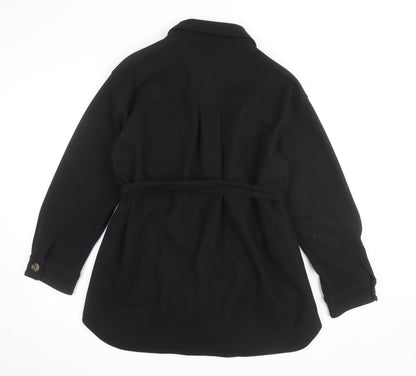 Zara Women Black Belted Wool Blend Jacket Size S