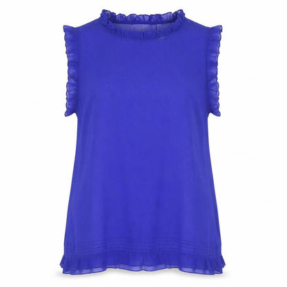 Ted Baker Women's Blue Ruffle Chiffon Sleeveless Blouse Size 14