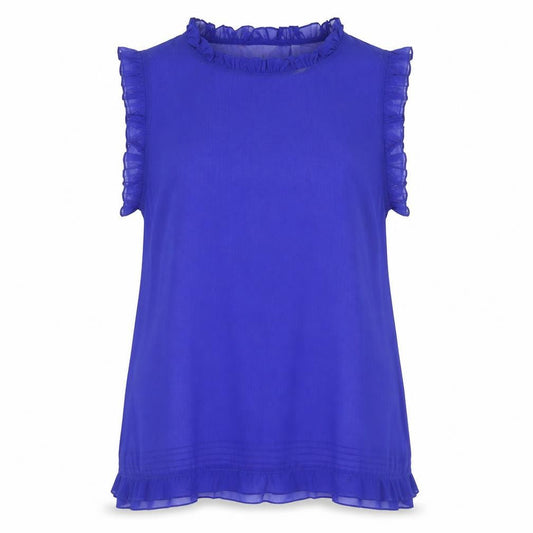 Ted Baker Women's Blue Ruffle Chiffon Sleeveless Blouse Size 14