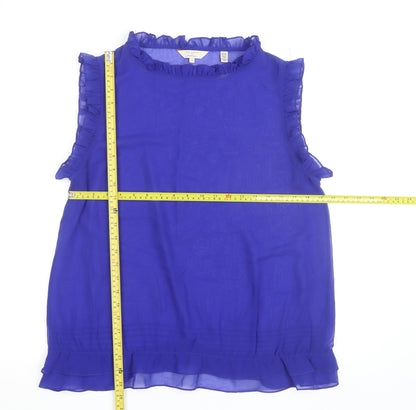 Ted Baker Women's Blue Ruffle Chiffon Sleeveless Blouse Size 14